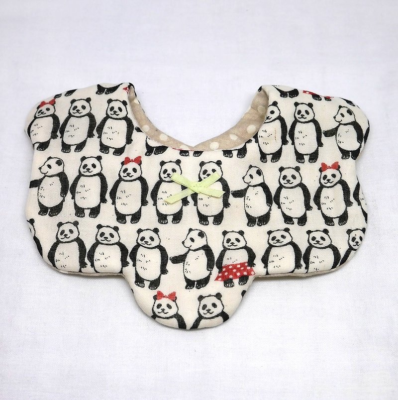 Japanese Handmade 8-layer-gauze Baby Bib/panda - ผ้ากันเปื้อน - ผ้าฝ้าย/ผ้าลินิน ขาว