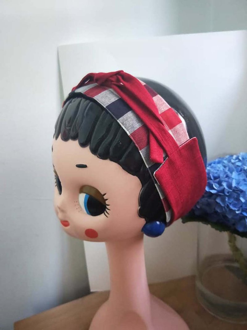 無限髮帶-自綁-格層 - 髮夾/髮圈 - 棉．麻 多色