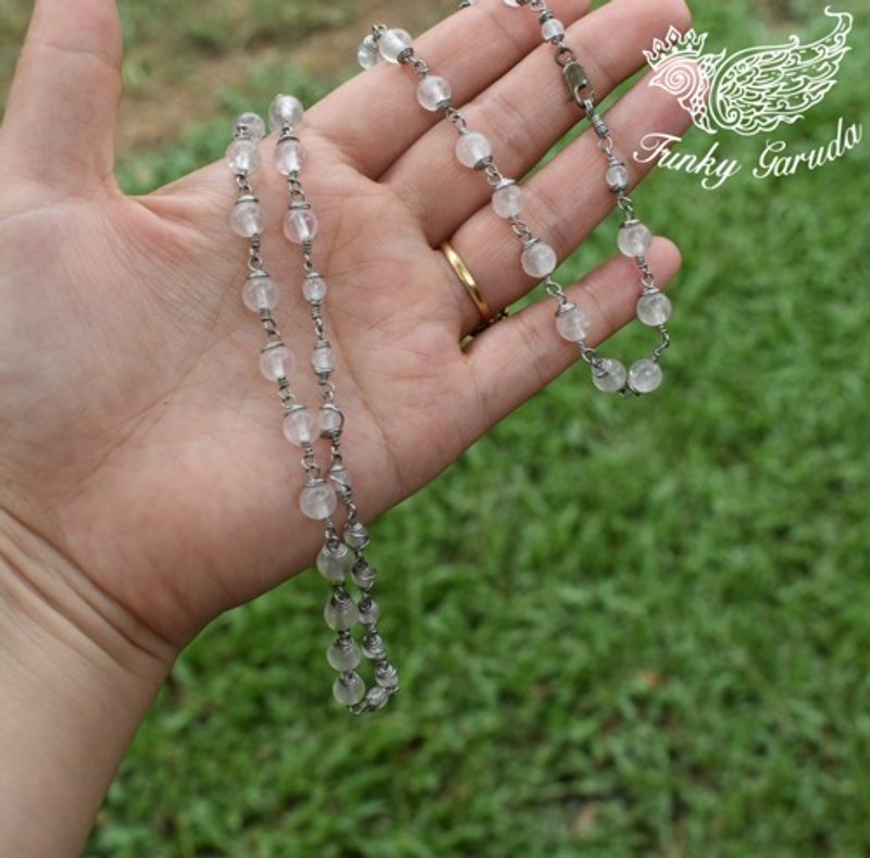 優しい色合い★ミルキークォーツ ビーズ ワイヤー ネックレス bn001 - 項鍊 - 寶石 