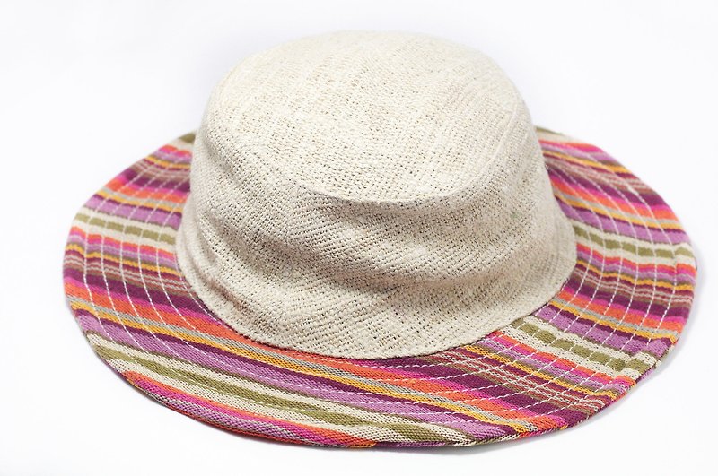 Cotton & Hemp Hats & Caps Multicolor - Ethnic mosaic of hand-woven cotton Linen cap / knit cap / hat - Tropical ethnic stripe color (limit one)