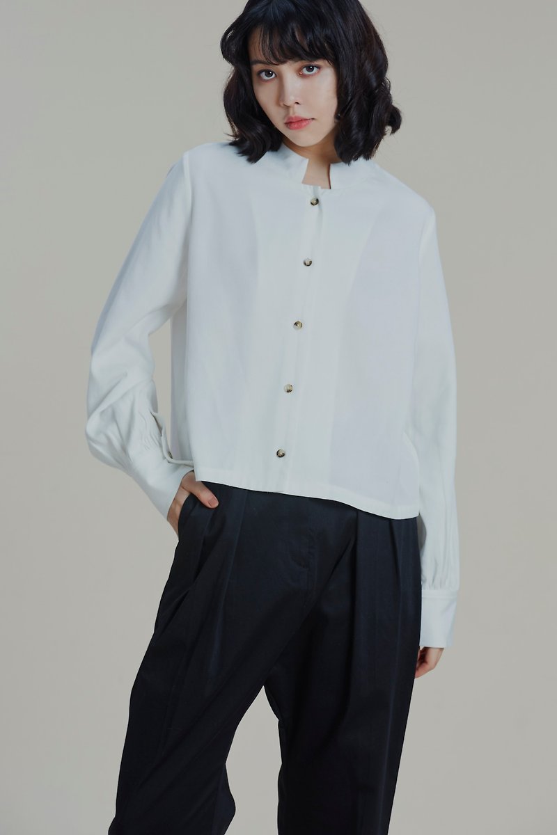 Shan Yong styling stand collar long sleeve shirt - Women's Shirts - Cotton & Hemp 