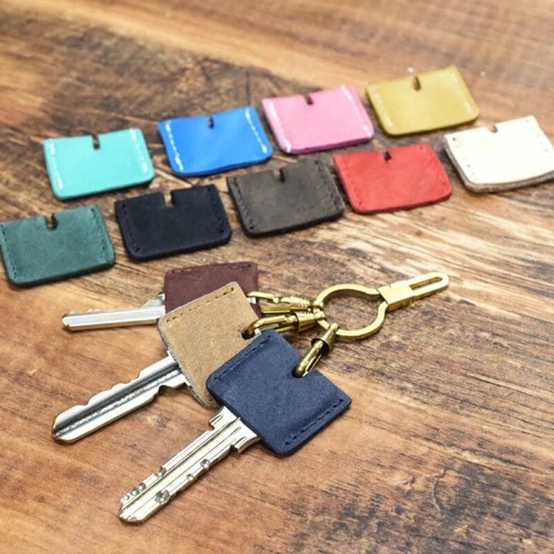 鑰匙型鑰匙扣 3連鑰匙圈 皮革鑰匙套 黃銅 keycover - 鑰匙圈/鑰匙包 - 其他金屬 多色