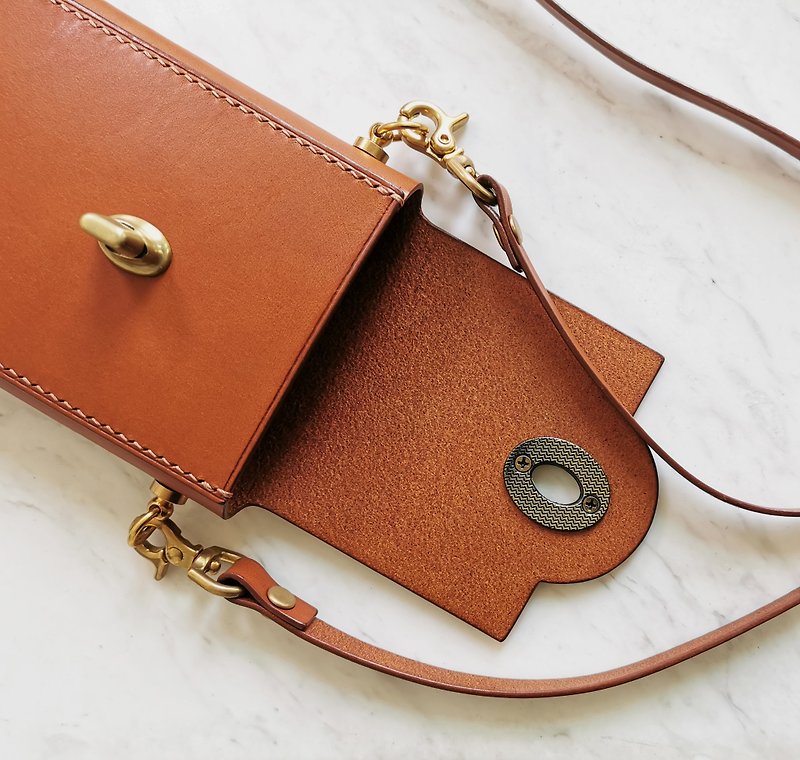 Handmade Leather Phone Sling Bag / Crossbody Bag / Shoulder Bag - Pillow Series - Messenger Bags & Sling Bags - Genuine Leather Brown