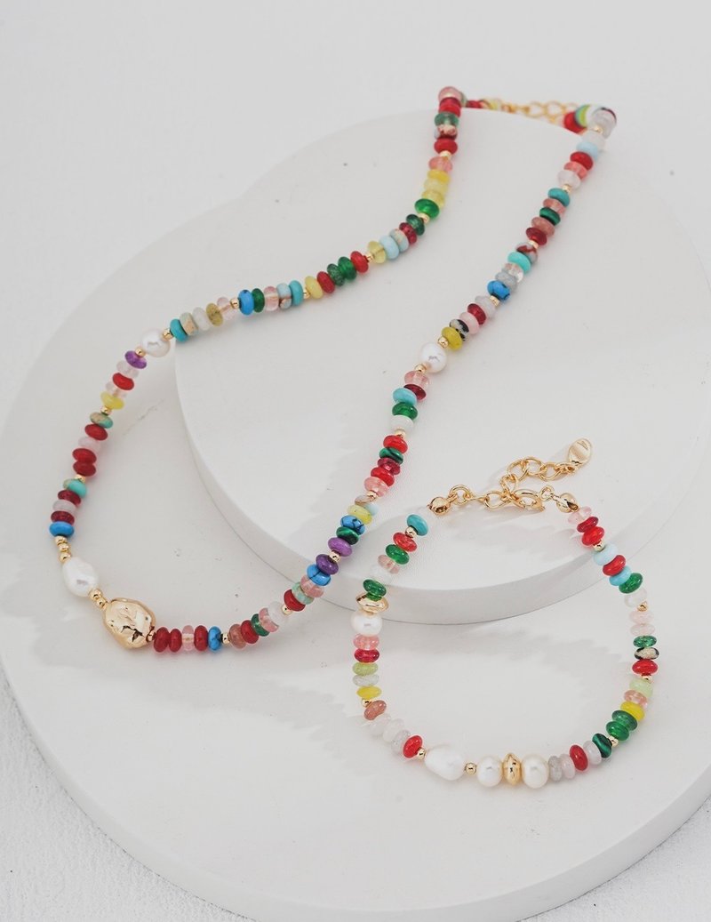 Fruit candy series crystal natural colored Gemstone candy pearl sterling silver gold-plated necklace bracelet - Necklaces - Crystal 