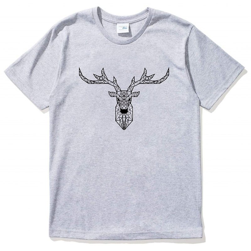 鹿の幾何学的な半袖Tシャツ灰色の幾何学的な鹿の宇宙デザイン自作ブランド天の川トレンディな丸い三角形 - Tシャツ メンズ - コットン・麻 グレー