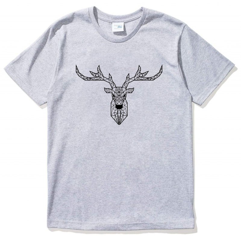Deer Geometric 短袖T恤 灰色 幾何 鹿 宇宙 設計 自創 品牌 銀河系 時髦 圓 三角形 - 男 T 恤 - 棉．麻 灰色