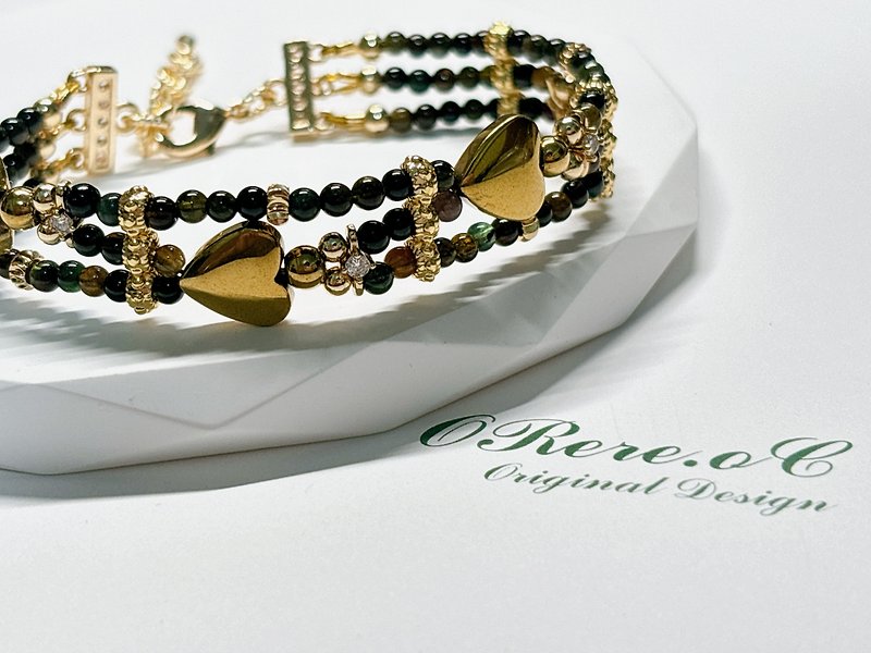 【ORere.oC】Orere Original Decoration Laboratory l Bronze Love l Black Beauty Tourmaline Original Bracelet - Bracelets - Crystal Khaki