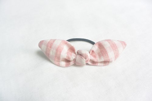 alma-handmade 蝴蝶結髮圈 - 粉紅格子