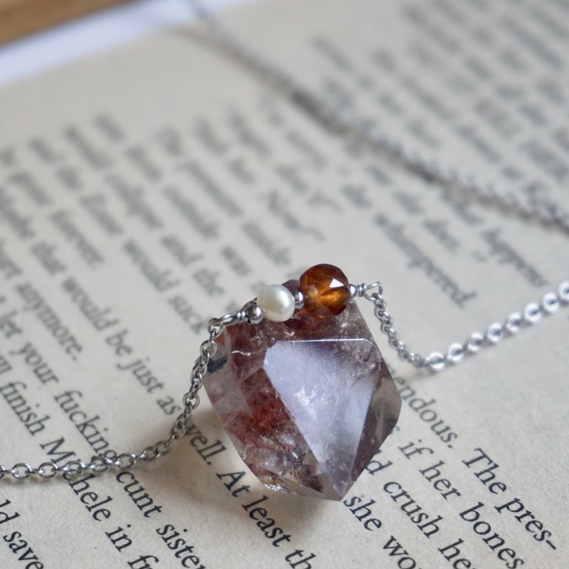 橙石榴石 淡水珍珠 316L鋼項鍊 | 天然橙石榴石項鍊 NE-00009 - 項鍊 - 玉石 多色