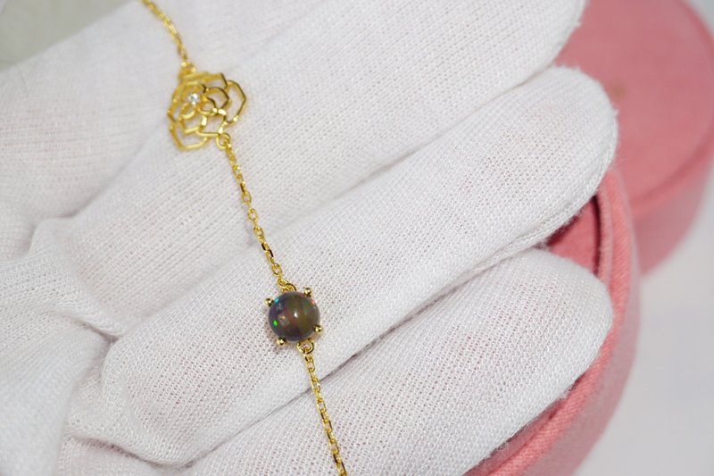 Natural Black Opal Bracelet Sterling Silver 925 With Gold Plated. - 手鍊/手環 - 純銀 黑色