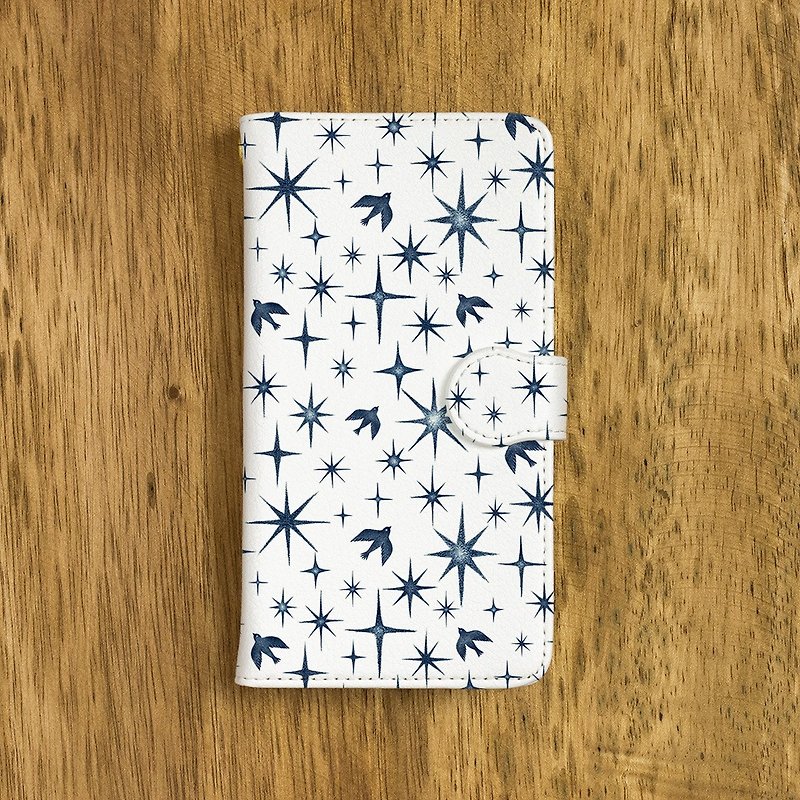 Fragments of a picture book. Handbook type smart case "Dark blue birds and stars" TSC - 295 - Phone Cases - Plastic Blue
