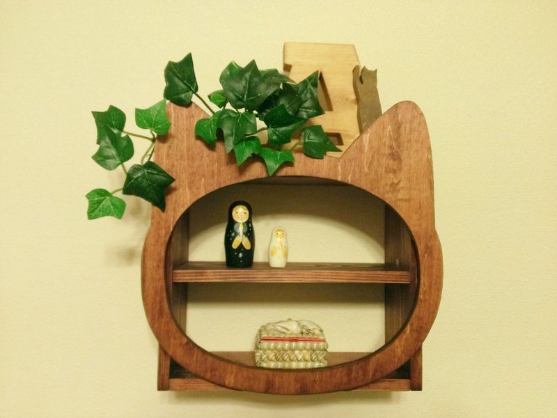 Wooden cat face display shelf - ชั้นวาง/ตะกร้า - ไม้ สีนำ้ตาล