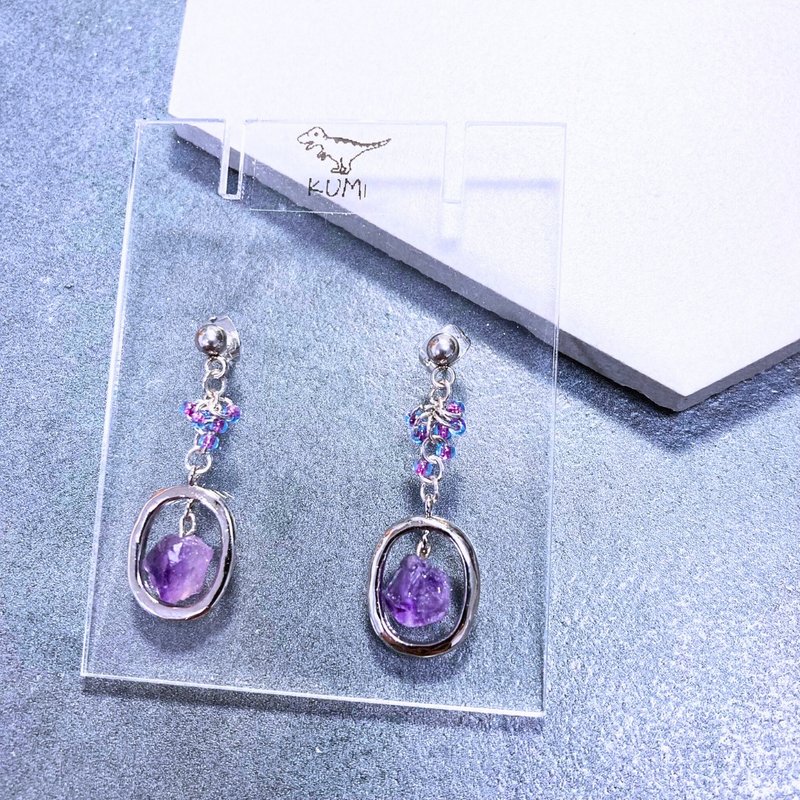 Irregular amethyst earrings - ต่างหู - วัสดุอื่นๆ สีม่วง