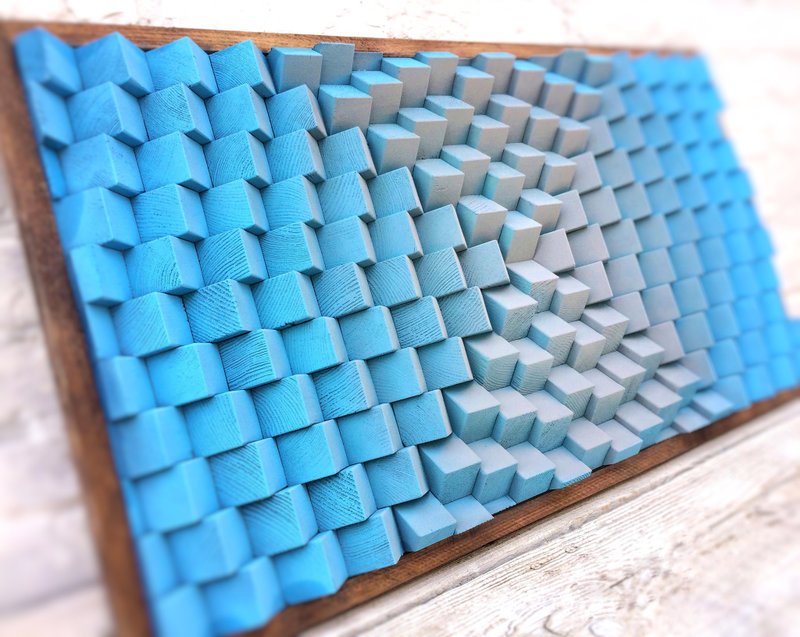 3D Wood Wall Art - Sky Blue Office Decor - Music Room - Acoustic Panel Diffuser - 壁貼/牆壁裝飾 - 木頭 藍色