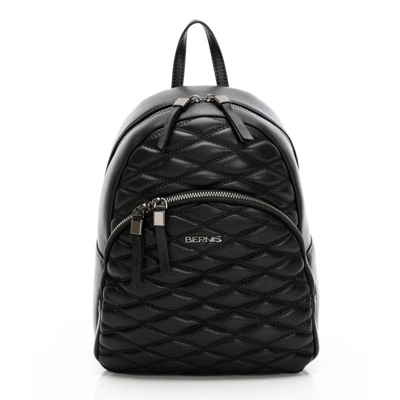 Oblique side back sheepskin series small fragrance backpack black three-dimensional diamond - กระเป๋าแมสเซนเจอร์ - หนังแท้ สีดำ