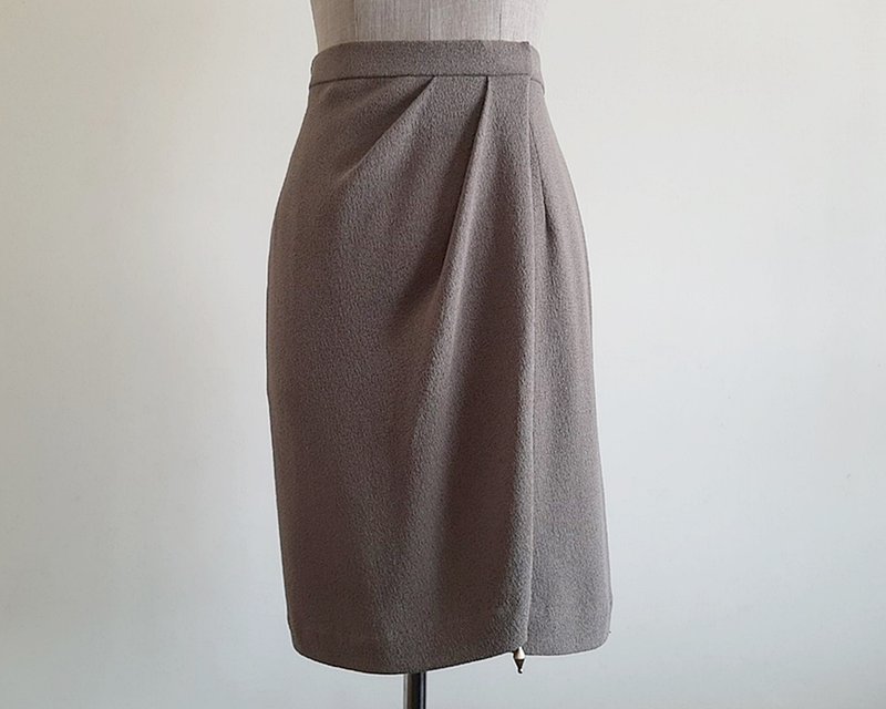 26 Waist Vintage ANNE KLEIN Brown Wrap Skirt Womens Wool Skirt Draped Skirt S - 裙子/長裙 - 其他材質 咖啡色