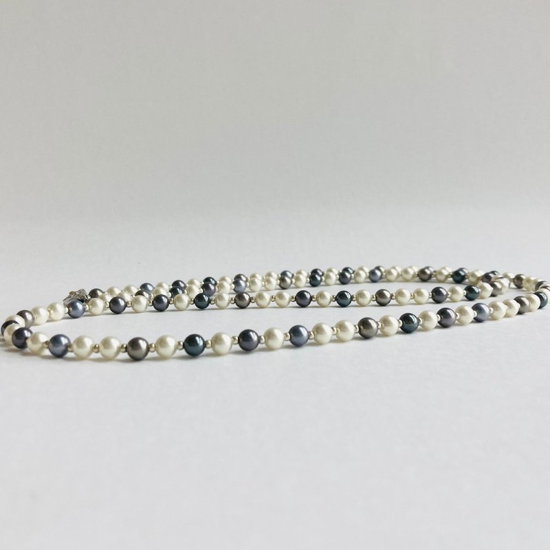 ガラスパールmixカラーオペラネックレス/約5mm約79cm/ブルーmix/R/made in japan - 項鍊 - 玻璃 藍色