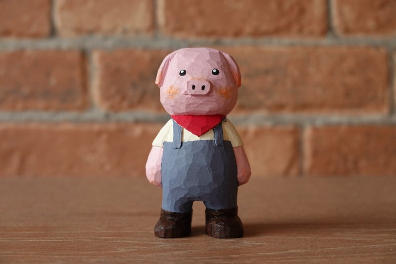 Piggy Boy - 公仔模型 - 木頭 粉紅色