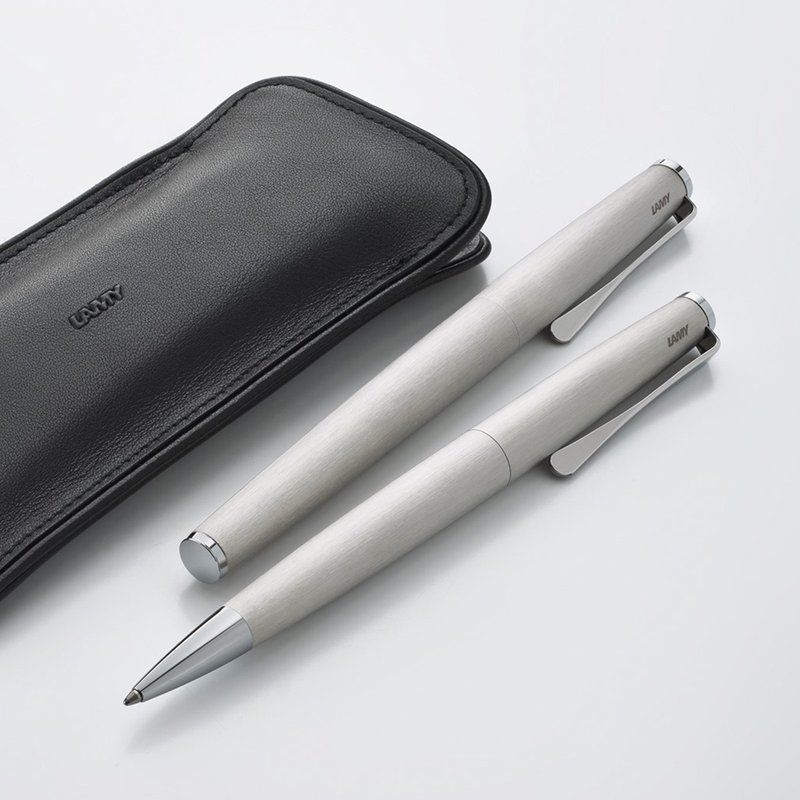 【雷雕刻字】LAMY 鋼珠筆+筆袋禮盒 / studio 系列  - 65 刷紋 - 鋼珠筆 - 鋁合金 銀色