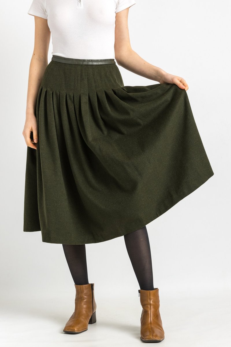 80s JIL SANDER Wool Brand VINTAGE 1980s skirt Medium 6156 - 裙子/長裙 - 羊毛 綠色