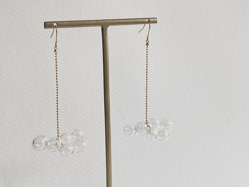 簡約透明花火泡泡玻璃珠長耳環 - 耳環/耳夾 - 玻璃 透明