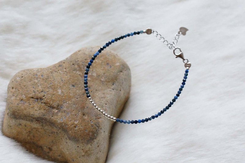 藍紋石銀手鍊 ( Blue Stone Bracelet  with Linear Alloy ) - 手鍊/手鐲 - 寶石 藍色