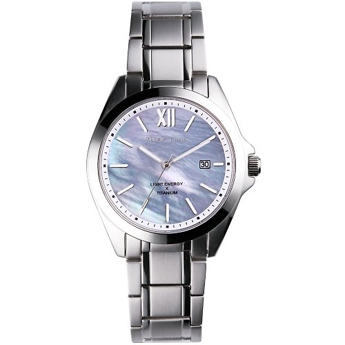 米朵貝菈．時光的禮物 Relax time 鈦金屬 太陽能 男錶 中性錶款-白貝殼