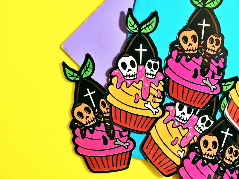 Hell Cherry Cup Cake / Sticker - Stickers - Waterproof Material Pink