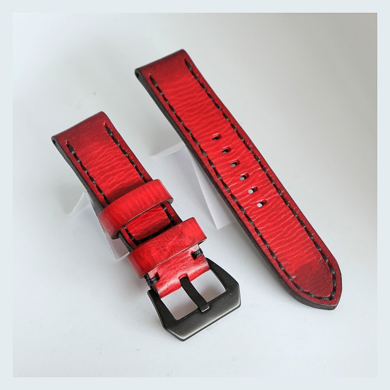 Watch strap, vintage model, genuine leather, Red, size 18 mm., 20 mm., 22 mm., - Watchbands - Genuine Leather Red