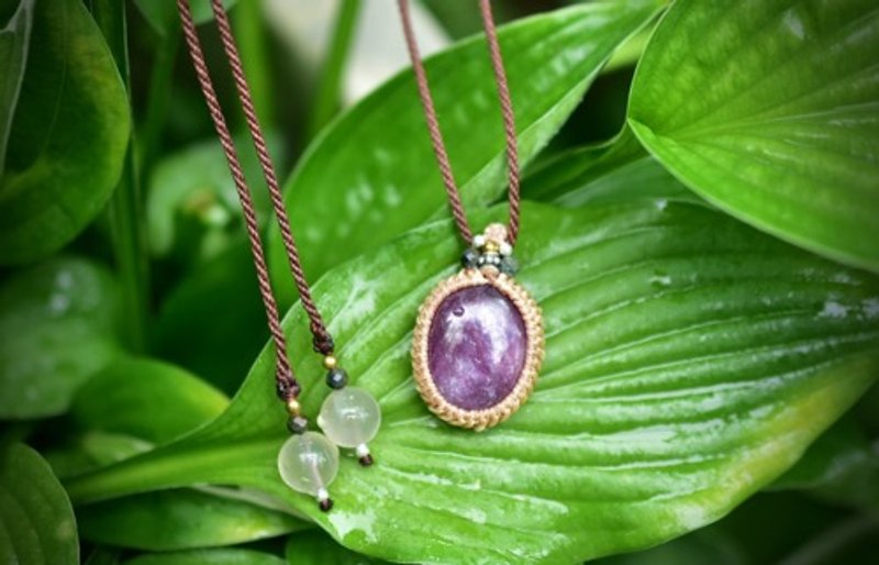 Cloudy and Schiller Rose Ruby Macrame Pendant 504 - Necklaces - Gemstone 