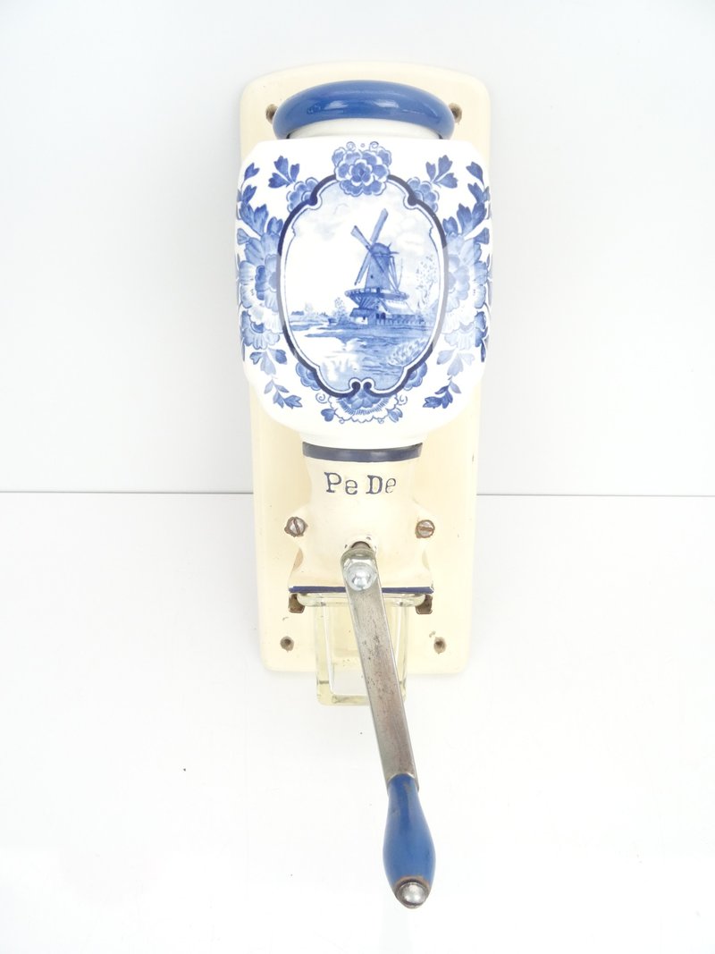 Vintage Antique Coffee Grinder Delft Dutch Blue Wall Mill PeDe Kitchen - 咖啡壺/手沖壺 - 其他材質 藍色