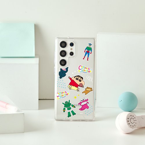 TOYSELECT 蠟筆小新玩具集合貼紙防摔透明SAMSUNG手機殼