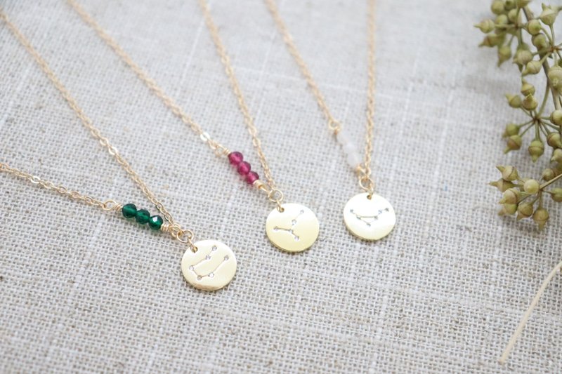 Constellation & Birthstone Minimalist 14KGF Necklace, Zodiac Signs Necklace - 項鍊 - 水晶 金色