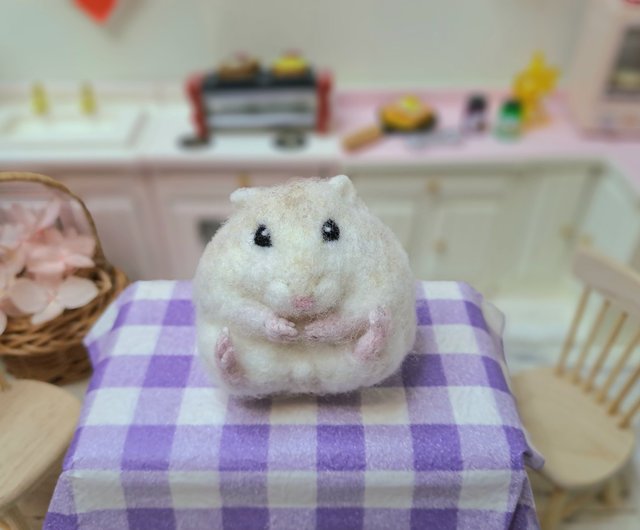 Felting Wool Needle Felted Japanese Hamster - Needle Felting Kits Keychain Grey Hamster