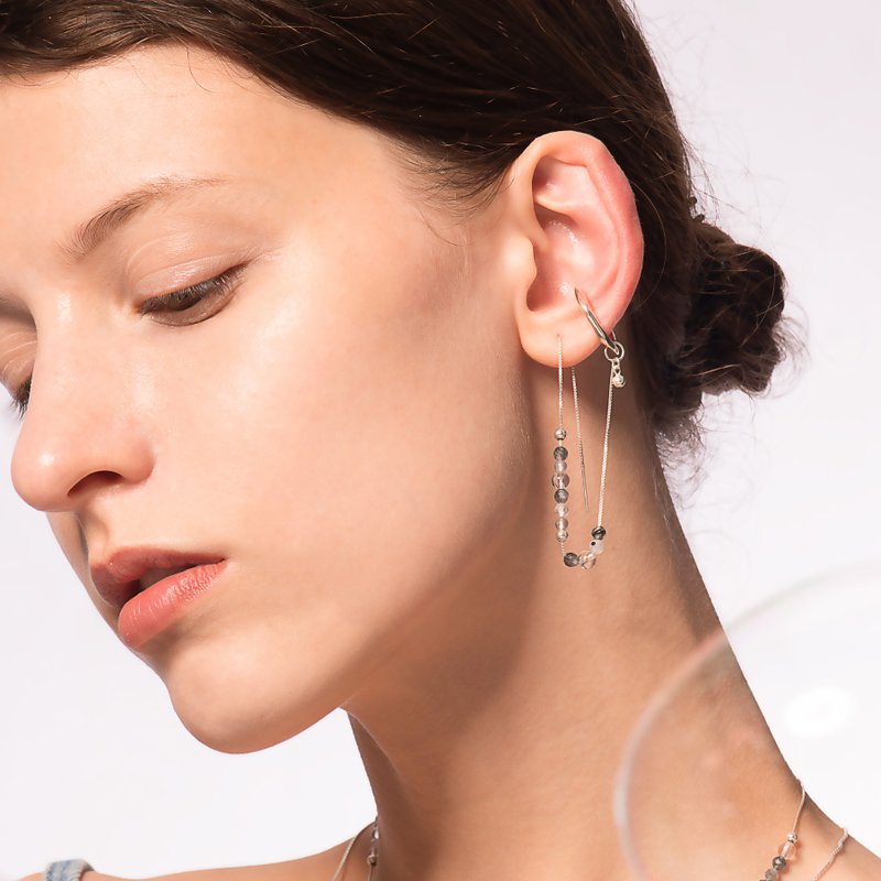 DATE. 18/08/21. Bubble Nebula - Hoop Ear Cuff + Beading Threader Earring-Silver - Earrings & Clip-ons - Sterling Silver Silver