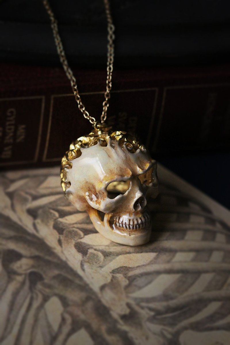 Flowers Graphic Human Skull Necklace. - 項鍊 - 其他金屬 