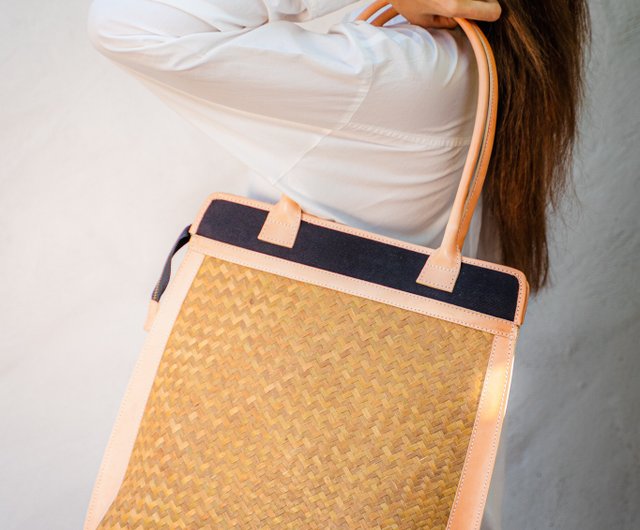 Distinctive Handwoven Krajood Bag with cane handles