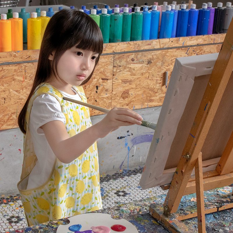 Water-repellent children's apron drawing pocket (single pocket with towel lining) comes with the same storage bag - summer lemon style - Aprons - Other Man-Made Fibers 