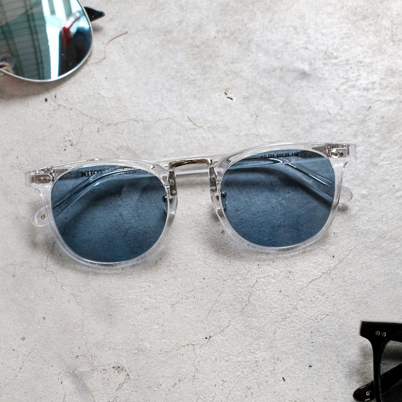 Japanese sunglasses sunglasses in gold all titanium metal polarized uv400 transparent water blue tablets - กรอบแว่นตา - โลหะ สีใส