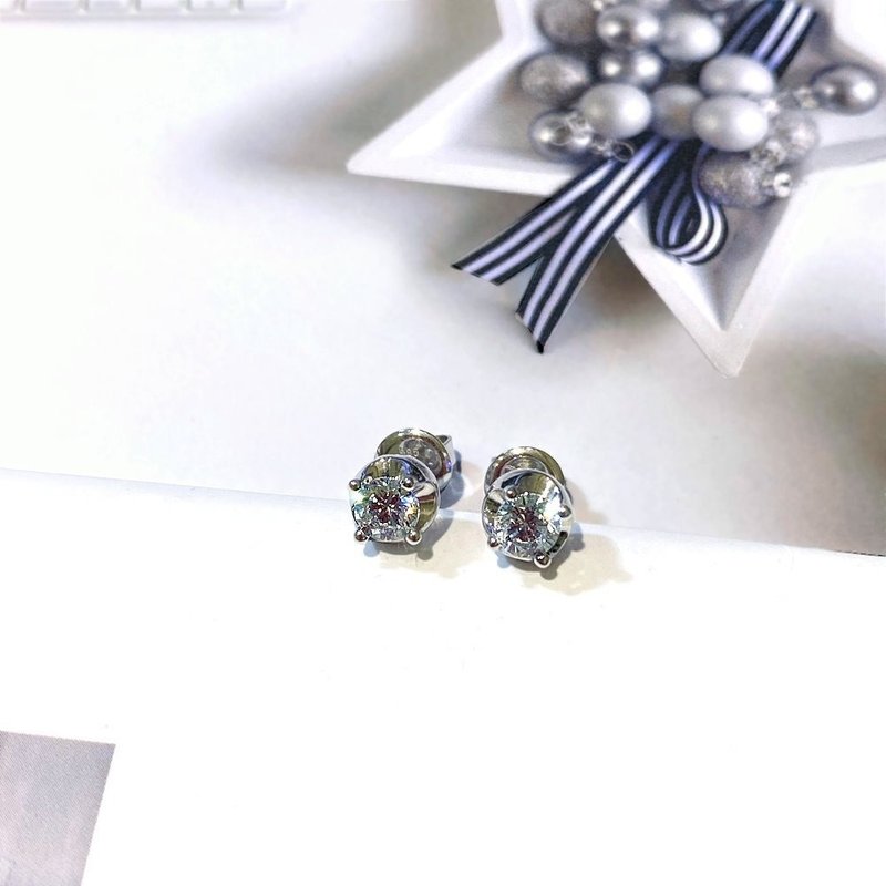 Eli Jewelry義大利進口14K白金 經典小包鑲頂級鋯石14K白金耳環 - 耳環/耳夾/耳骨夾 - 貴金屬 