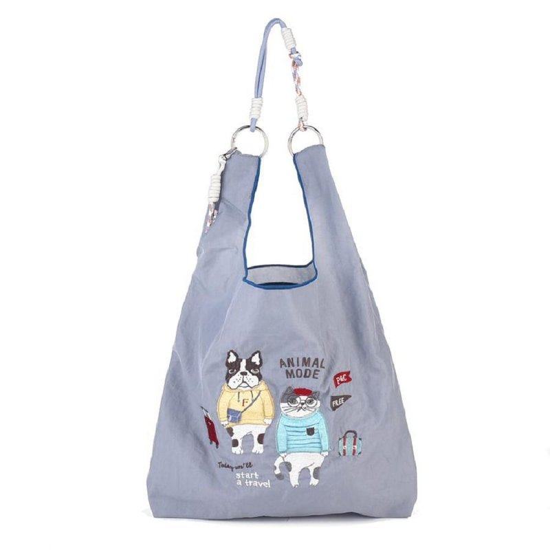 Kusuguru Japan Eco-friendly Bag Extremely Lightweight 2 Shoulder Portable Water-Repellent Animal Fashion Style - Gray - Handbags & Totes - Nylon Gray