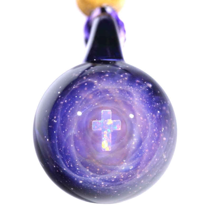 26mm Cross Opal Galaxy Glass Pendant - Chokers - Glass Purple