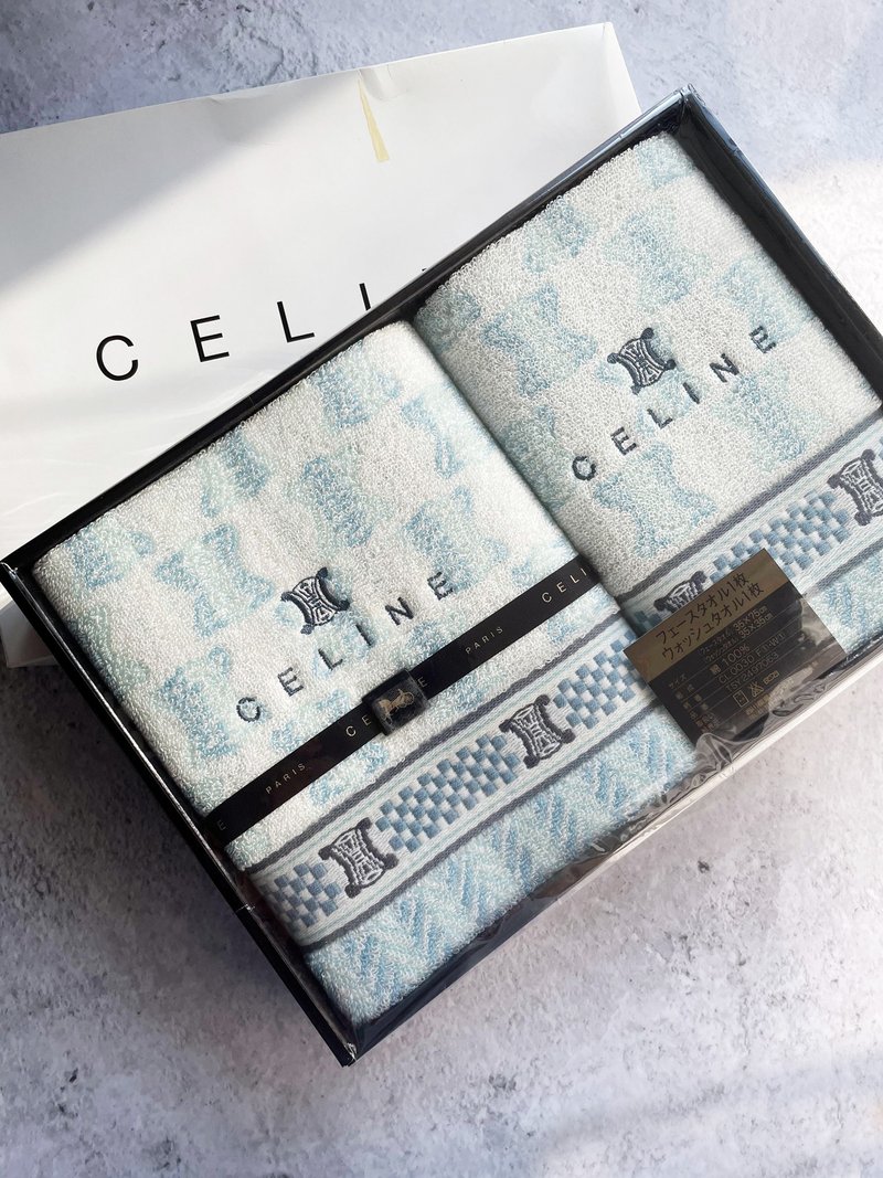 中世の美 CELINE セリーヌ コットン刺繍 凱旋門 バスタオル タオル スクエアタオル ギフトボックス セット - タオル・バスタオル - コットン・麻 ブルー