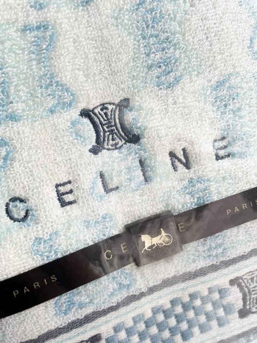 CELINE 水色 タオルセット　バスタオル 中世の美 CELINE セリーヌ コットン刺繍 凱旋門 バスタオル