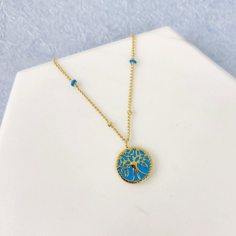 Edith & Jaz • Enamel Tree Necklace - Blue - Chokers - Gemstone Blue