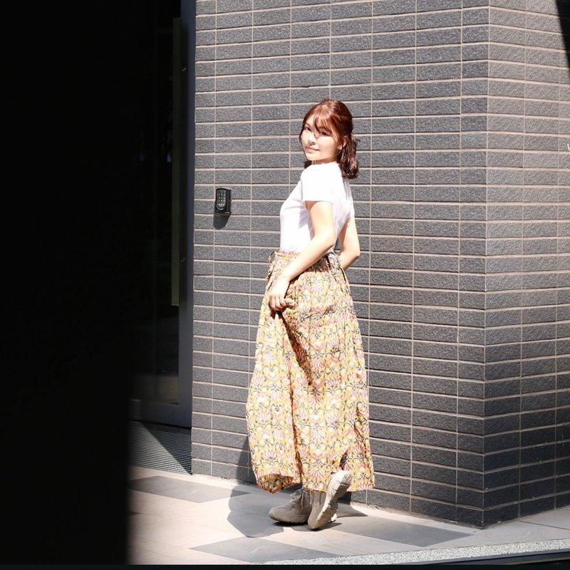 印度丨民族半裙-薑蜜茶 - 裙子/長裙 - 棉．麻 橘色