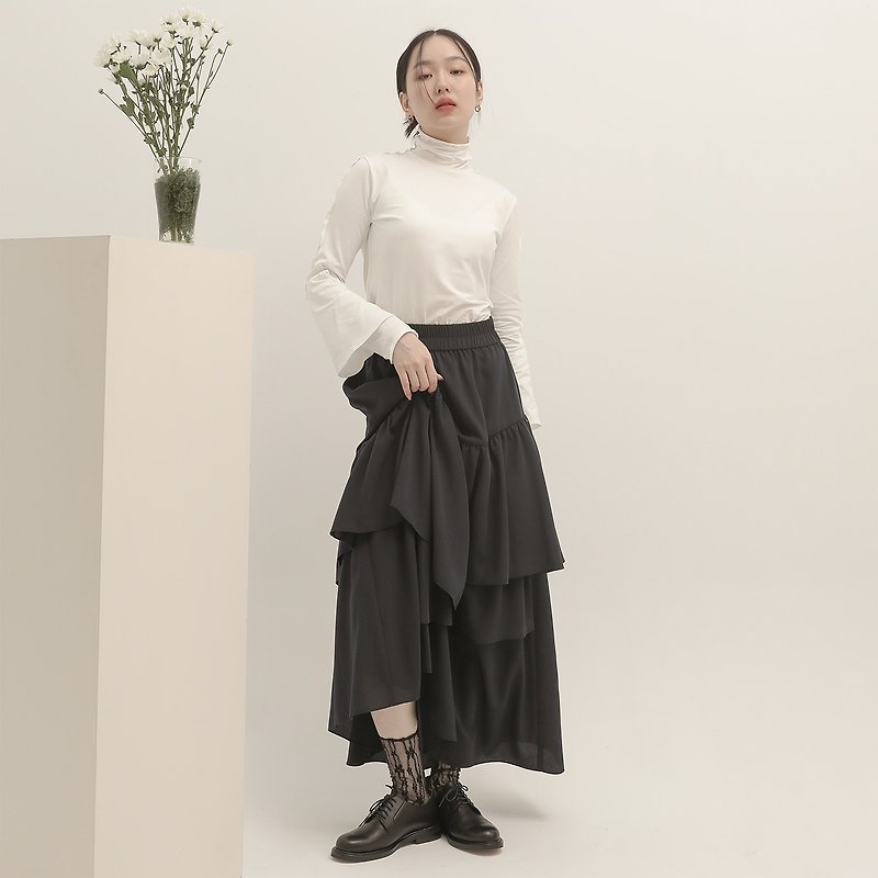 Fragrance_Xinxiang multi-layered wave skirt_23AF203_Navy blue - Skirts - Polyester Blue