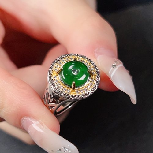 瓔珞珠寶盒 E.L.Jewelry Box 冰種老坑綠翡翠平安扣戒指 925純銀 | 天然A貨翡翠| 送禮