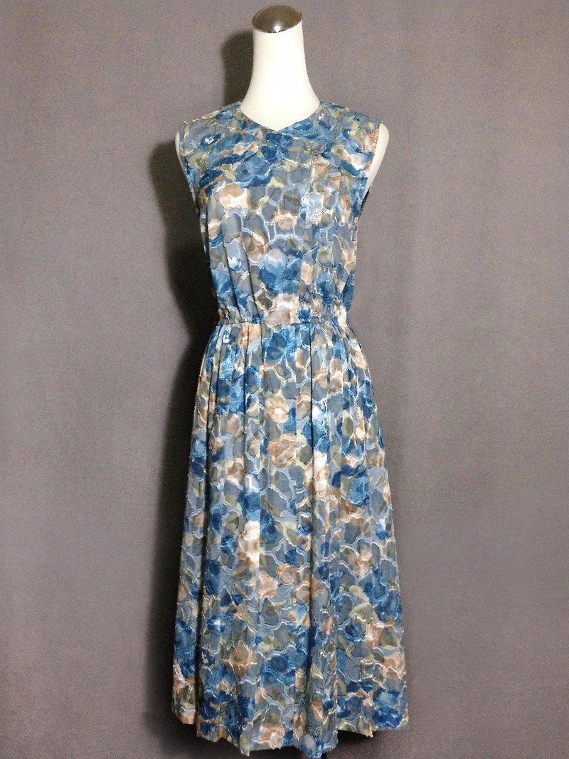 Time ancient [antique dress / flowers wave weave twist antique dress] foreign back to ancient dress VINTAGE - One Piece Dresses - Polyester Blue