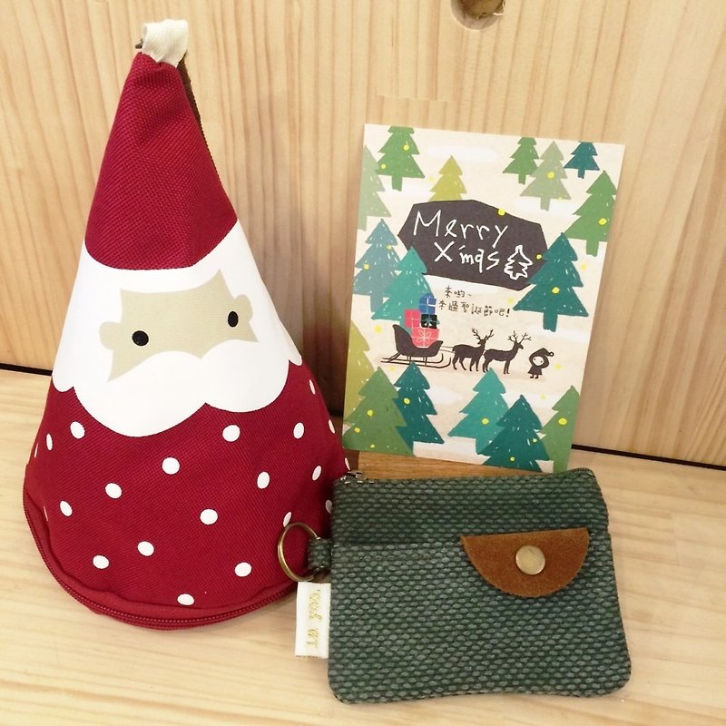layoo to │ Christmas gift Christmas Claus waterproof bag + [pocket bag] with three purse clip key ring - Green Dot - กระเป๋าใส่เหรียญ - วัสดุอื่นๆ สีเขียว